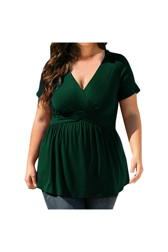 Short Sleeve Shirts for Women, Women's Plus Size Dressy Tops Wrap Shirt Short Sleeve Tunic Top V Neck Low Cut Cute Blouse