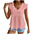 thumbnail image 1 of Short Sleeve Shirts for Women, Womens Babydoll Tank Tops V Neck Ruffle Sleeve Pleated Peplum Shirts Summer, 1 of 7