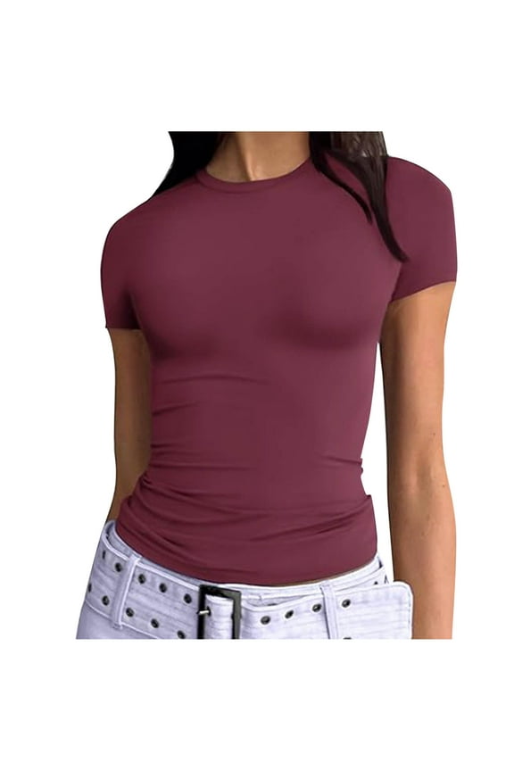 Short Sleeve Shirts for Women, Womens Basic T Shirts Summer Tops 2026 Crop Short Sleeve Slim Fit Tee Cute Gym Workout Clothes