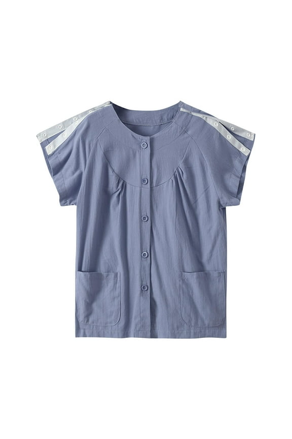 Short Sleeve Shirts for Women, Womens Post Shoulder Surgery Shirts Summer Short Sleeve Adaptive Clothing Tearaway Snap Shirt Bedridden Patient Tops