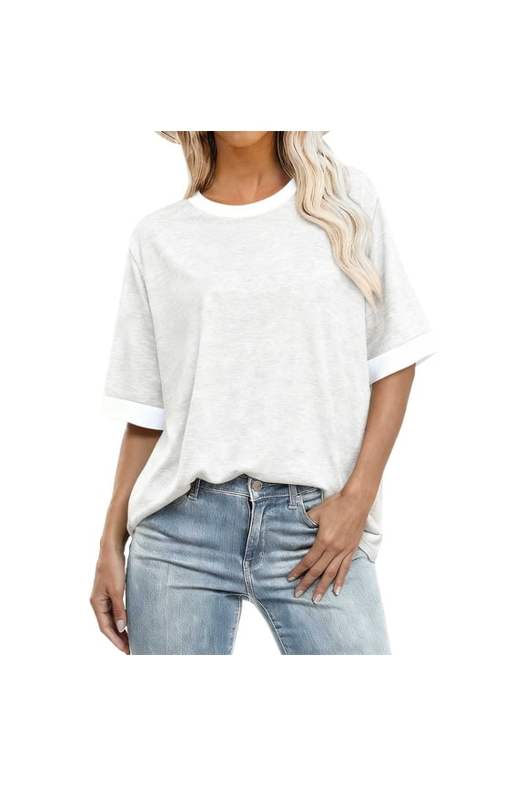 Short Sleeve Shirts for Women, Womens Ringer Tee Crew Neck Color Block Casual Summer Short Sleeve T Shirt