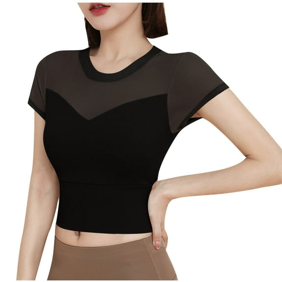 Short Sleeve Shirts for Women, Womens Summer Short Sleeve Tops Sheer Mesh Square Neck Ribbed Slim Fitted Shirts Casual Tee Tshirt