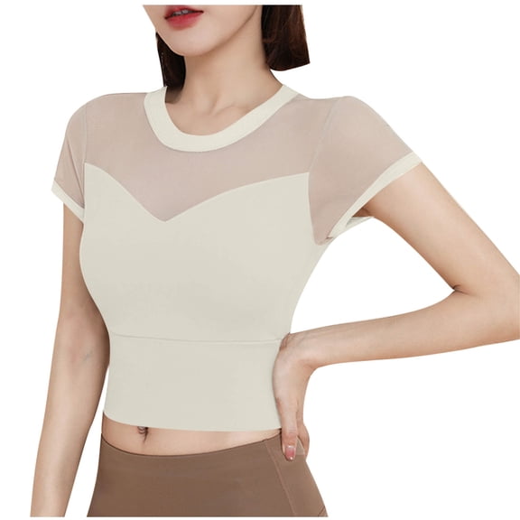 Short Sleeve Shirts for Women, Womens Summer Short Sleeve Tops Sheer Mesh Square Neck Ribbed Slim Fitted Shirts Casual Tee Tshirt