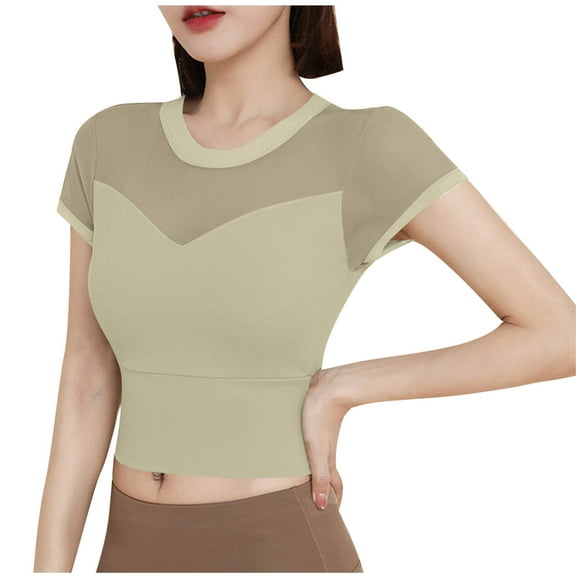 Short Sleeve Shirts for Women, Womens Summer Short Sleeve Tops Sheer Mesh Square Neck Ribbed Slim Fitted Shirts Casual Tee Tshirt