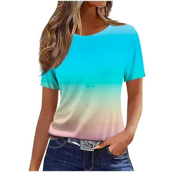 Short Sleeve Shirts for Women, Womens Summer Tops 2026 Crew Neck Short Sleeve T Shirts Dressy Casual Blouses Cute Printed Tees Loose Trendy Outfits