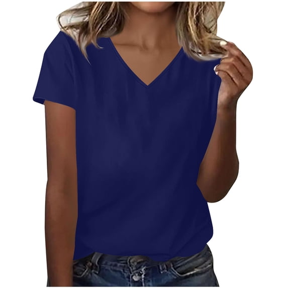Short Sleeve Shirts for Women, Womens Tops Basic Summer V Neck T Shirts Short Sleeve Dressy Casual Loose Fit Cute Tee Clothes Trendy Fashion Outfits