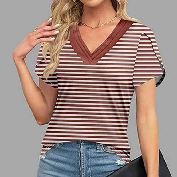 Short Sleeve Shirts for Women Womens Tops Dressy Blouses Short Sleeve Striped T Shirt Women Plus Size T Shirts Reorder Items