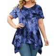 thumbnail image 1 of Short Sleeve Shirts for Women's for Plus Size Tops Casual Summer Clothes Asymmetrical Tunic Blouses Blue XL, 1 of 7