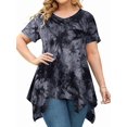 thumbnail image 1 of Short Sleeve Shirts for Women's for Plus Size Tops Casual Summer Clothes Asymmetrical Tunic Blouses Gray XXL, 1 of 7