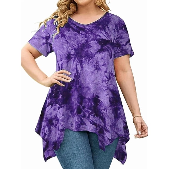 Short Sleeve Shirts for Women's for Plus Size Tops Casual Summer Clothes Asymmetrical Tunic Blouses XL