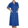 thumbnail image 1 of Short Sleeve Side Pockets Women's Work Uniform Dress Notch Lapel Contrast Piping Button Front Midi Dress Perfect for Healthcare Workers and Staff, 1 of 5
