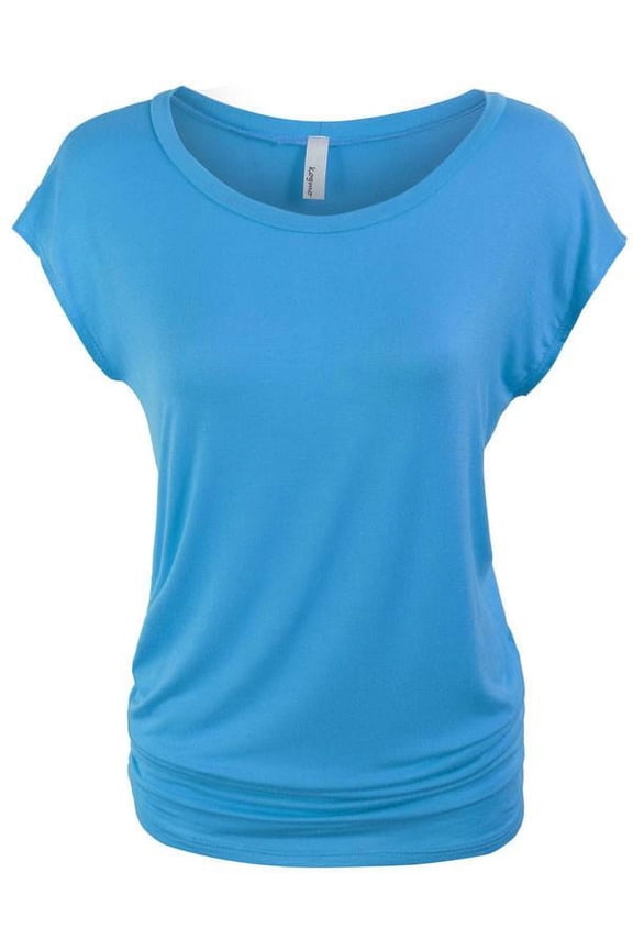 Short Sleeve Solid Basic Tunic Top Tee with Side Shirring~CORAL / MEDIUM