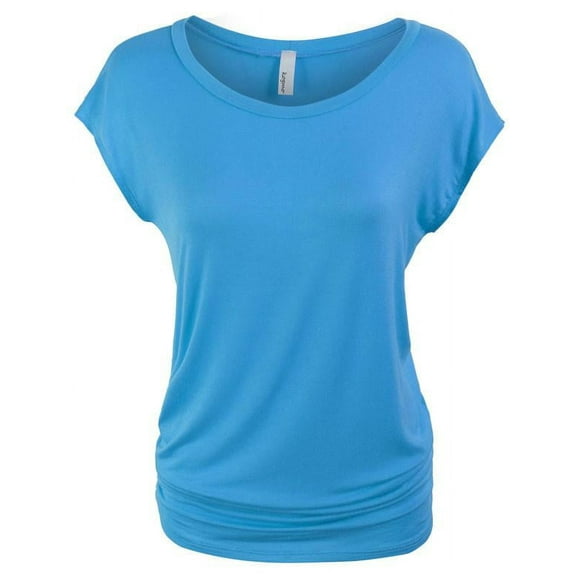 Short Sleeve Solid Basic Tunic Top Tee with Side Shirring~NAVY / 2X