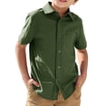 thumbnail image 1 of Short Sleeve Solid Color Boys Casual Button Blouse Kids Children Lapel Cotton Tops with Pocket for 5-14 Years, 1 of 6
