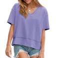 thumbnail image 1 of Short Sleeve Solid Color Summer Women V Neck Casual Flowy Tee Shirt, 1 of 7