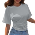 thumbnail image 1 of Short Sleeve Solid Loose Fit Korean Style Tops Women Crew Neck Summer Casual Soft Lightweight Blouse Light Gray XXXL, 1 of 5