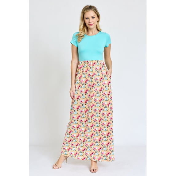 Short Sleeve Spring Blossom Maxi Dress | S-3X