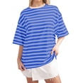 thumbnail image 1 of Short Sleeve Striped T Shirts for Women Oversized Tees Crew Neck Summer Basic Tops, 1 of 2