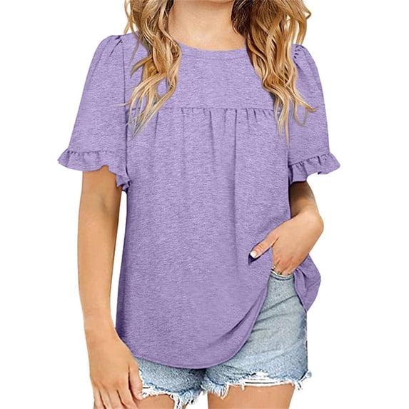 Short Sleeve Summer Kids Ruffle Shirt Children Girls Solid Tops