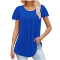 thumbnail image 1 of Plus Size Summer Tops for Women Ruffled Flutter Short Sleeve Pleated Tunic Top Plain T-shirts Loose Fit (3XL, Blue), 1 of 5