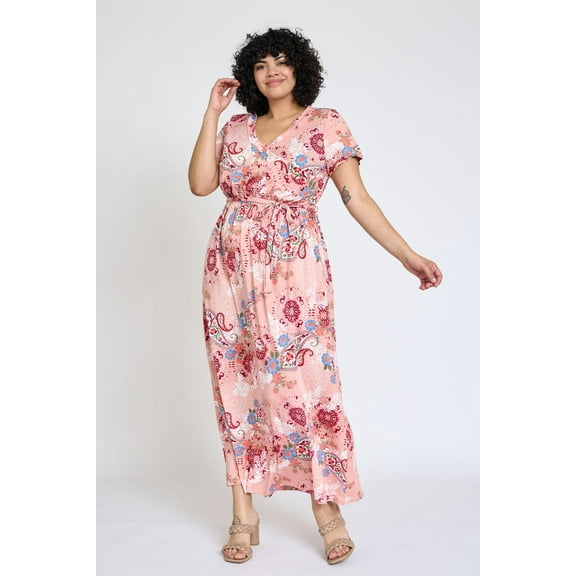 Short Sleeve Surplice Maxi Dress with Sash | 5 Colors | S-3X