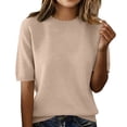 thumbnail image 1 of Short Sleeve Sweater for Women Knit Top Pullover Sweaters Travel Outfits Summer Sweaters Womens Summer Tops Work Tops Lightweight Sweater Sweater Shirt Crew Neck Knit Sweater Crochet Tops Gold XL, 1 of 4
