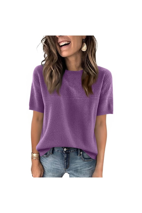 Short Sleeve Sweater for Women 2026 Spring Summer Trendy Knit Business Casual Essential Crew Neck Sweaters