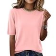 thumbnail image 1 of Short Sleeve Sweater for Women Business Casual Lightweight Cable Knit Tops Trendy Summer Crew Neck Pullover Light pink S, 1 of 8