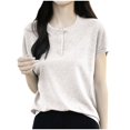 thumbnail image 1 of Short Sleeve Sweater for Women Button Collared Short Sleeve Shirts Striped Knit Fashion Casual Blouses Tops (XL, Beige), 1 of 6