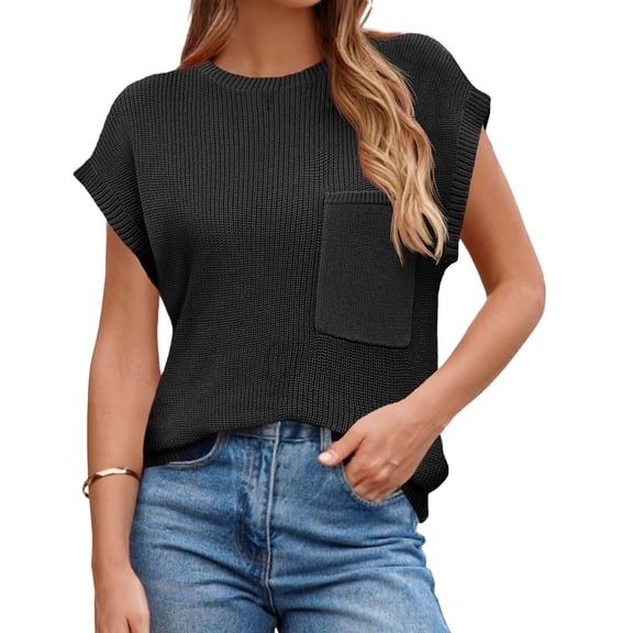 Short Sleeve Sweater for Women Crew Neck Ribbed Knit Vests Pullover Tops