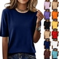 thumbnail image 1 of Short Sleeve Sweater for Women Lightweight Crew Neck Sweatshirt Business Casual Tops Spring Summer Soft Pullover, 2XL, 1 of 8