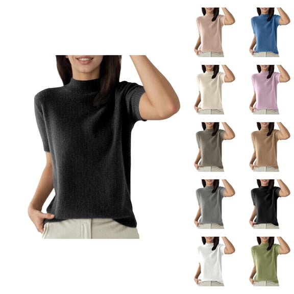 Short Sleeve Sweater for Women Plain Basic Casual Neck T Shirts Pullover Shirt Womens Undershirts