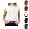 thumbnail image 1 of Short Sleeve Sweater for Women Plain Basic Ribbed Knit Neck T Shirts Womens Undershirts, 1 of 4