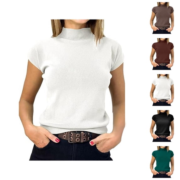Short Sleeve Sweater for Women Plain Basic Ribbed Knit Neck T Shirts Womens Undershirts