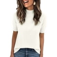 thumbnail image 1 of Short Sleeve Sweater for Women Spring Tops Crew Neck Lightweight Pullover Loose Dressy Casual Blouse Basic Clothes Beige L, 1 of 4