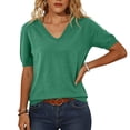 thumbnail image 1 of Short Sleeve Sweater for Women Summer V Neck Pullover Tops Business Casual Lightweight Sweaters Spring Clothes 2026 Green M, 1 of 5