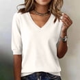 thumbnail image 1 of Short Sleeve Sweater for Women Summer V Neck Pullover Tops Business Casual Lightweight Sweaters Spring Clothes 2026 White 2XL, 1 of 4