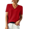thumbnail image 1 of Short Sleeve Sweater for Women, Yigetop Women's Round Neck Short Sleeved Loose T Shirt with A Knit Bottom Short Top Sweater Shirts for Women Red, 2XL, 1 of 9