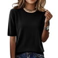 thumbnail image 1 of Short Sleeve Sweaters Womens 2026 Spring Lightweight Loose Fit Knit Pullover Tops Black 2XL, 1 of 7