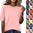 thumbnail image 1 of Short Sleeve Sweaters Womens Crew Neck Shirts Business Casual Work Tops 2026 Summer Pullover Light pink M, 1 of 7