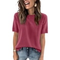 thumbnail image 1 of Short Sleeve Sweaters for Womens Summer Crew Neck Knit Sweater Shirts Business Casual Work Tops 2026 Spring Outfits Hot Pink L, 1 of 5