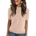 thumbnail image 1 of Short Sleeve Sweaters for Womens Summer Crew Neck Knit Sweater Shirts Business Casual Work Tops Spring Outfits Pink 2XL, 1 of 3