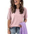 thumbnail image 1 of Short Sleeve Sweaters for Womens Summer Crew Neck Knit Sweater Shirts Business Casual Work Tops 2026 Spring Outfits Pink S, 1 of 6