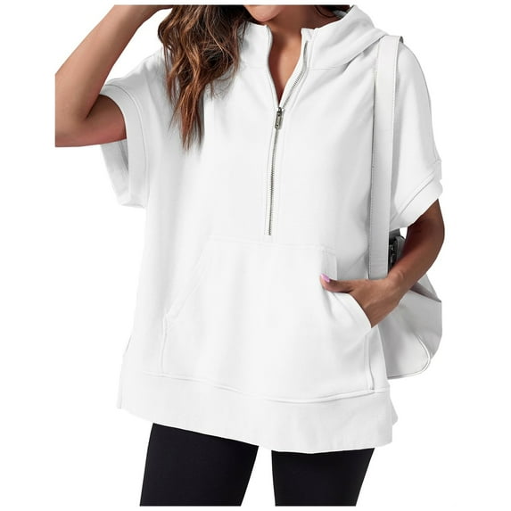 Short Sleeve Sweatshirts for Women Casual Half Zipper Pullover Tops Oversized T Shirts with Pockets Fashion Outfits
