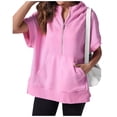 thumbnail image 1 of Short Sleeve Sweatshirts for Women Casual Half Zipper Pullover Tops Oversized T Shirts with Pockets Fashion Outfits, 1 of 5