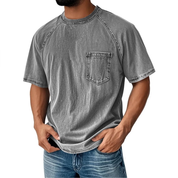 Short Sleeve T Shirt For Men Round Neck Pocket Relaxed Fit Summer Casual Wear Versatile Lightweight Comfortable Top