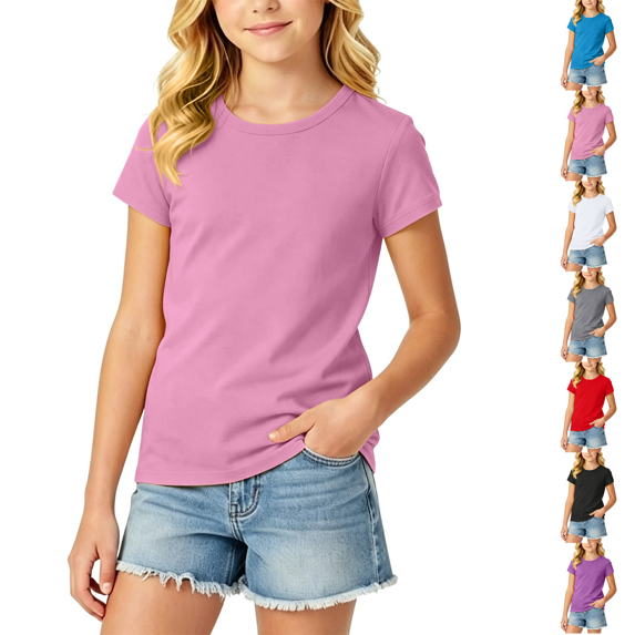 Short Sleeve T Shirt Girls Kids Tops Basic Crewneck Tees Pink 4-5Y(120)