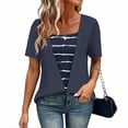 thumbnail image 1 of Short Sleeve T-Shirt for Women Faux Two-Piece Design Striped Print Patchwork V-Neck Layered Look Relaxed Fit Soft Breathable Casual Summer Tee Shirt, 1 of 5