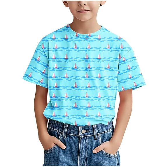 Short Sleeve T-Shirt for Boys Casual Shark Printed Crew Neck Summer Top Loose Fit Lightweight Cute Tees for Kids Teens 3-14 Years
