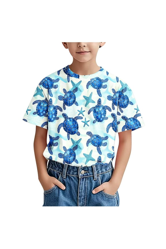 Short Sleeve T-Shirt for Boys Casual Shark Printed Crew Neck Summer Top Loose Fit Lightweight Cute Tees for Kids Teens 3-14 Years